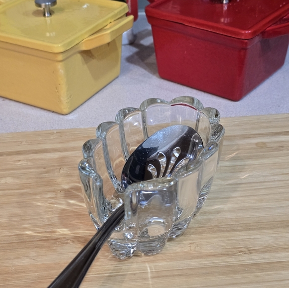 Princess House Scalloped Edge Clear Glass Spoon Utensil Holder‎ - Picture 1 of 12